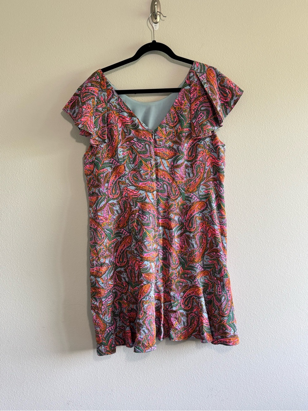 J. Crew Pink Multi Paisley V-Neck Flutter Silk Dress